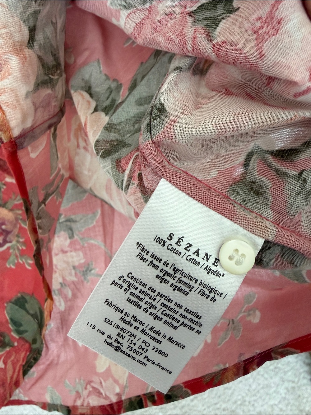 Sezane pierro Almeria print Coral Red Floral Button-Up Shirt - Picture 3 of 3